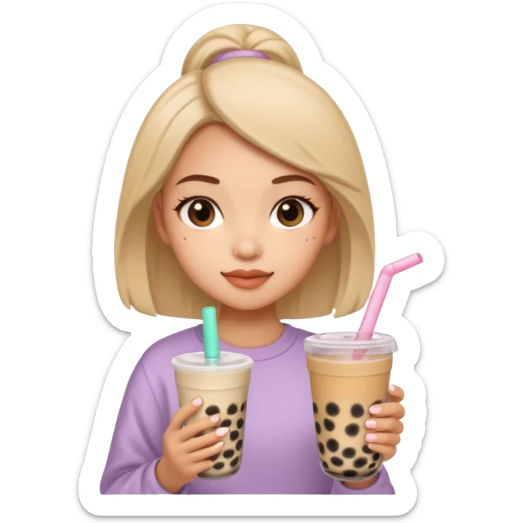 Una chica haciéndose la skincare y tomándose un boba tea  sticker