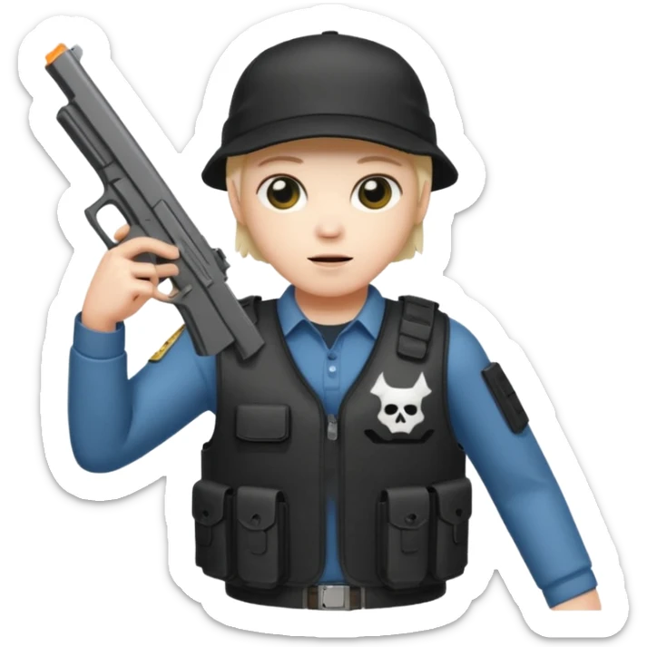 Emoji de fantasmita con una Glock 17 en la mano izquierda, con gorra y un chaleco antibalas  sticker