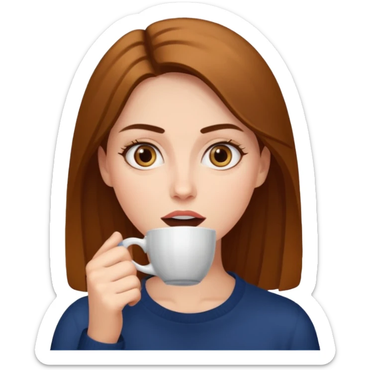 Woman drinking coffee and The edges of the eyes are wide open. sticker