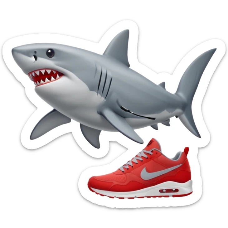 Q se vea más animado el tiburón  q sus tres patas tengan zapatillas nike color rojo sticker