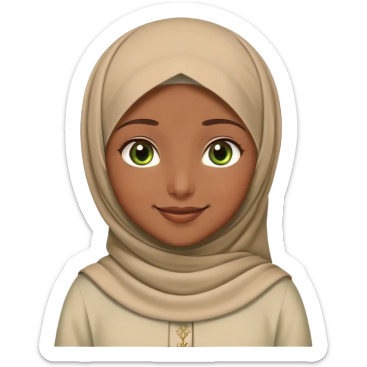 Turkish beautiful finish Konya girl brown green eyes with beige hijab islamic dress and say good night sticker