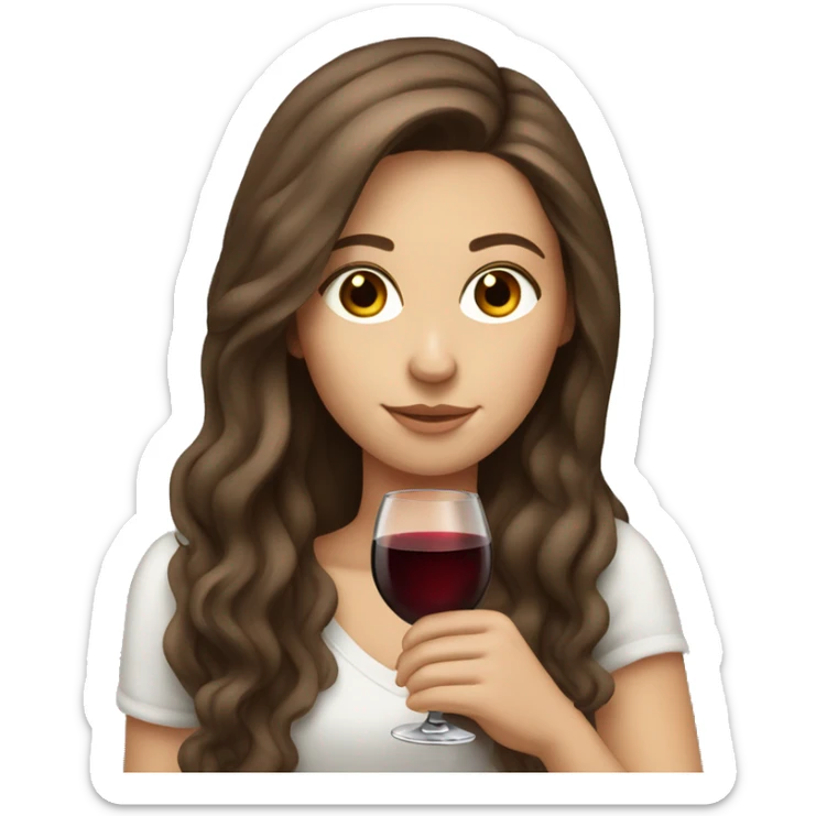 white girl with long brown hair and with brown eyes drinking a glass of wine sticker