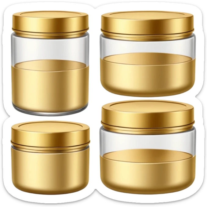 PVarios rodutos de beleza com tampa dos potes dourados e fundo transparente pra usar como figurinha sticker