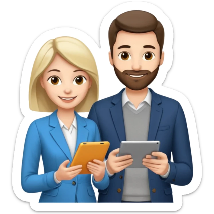 casually dressed stylish husband and wife in their 30ss avatars reviewing their finances together  sticker