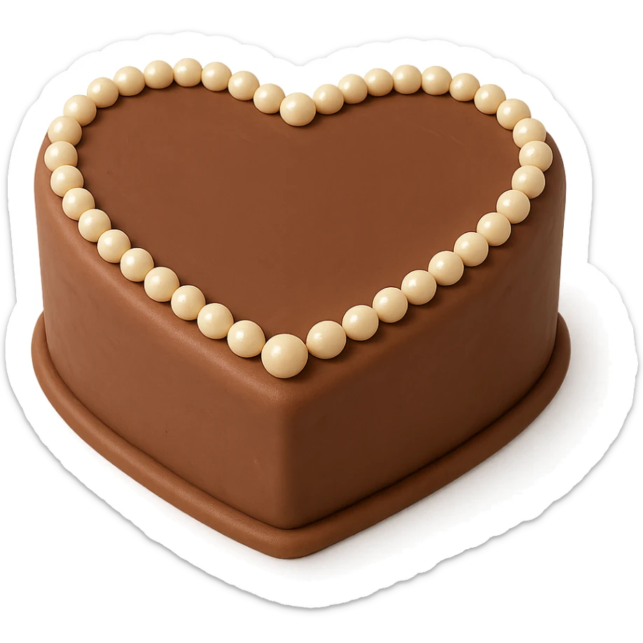 heart-shaped chocolate fondant cake with edible pearls, transparent background sticker