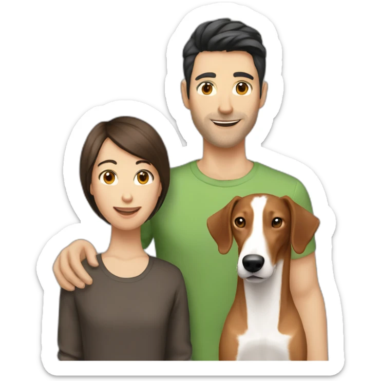 Human white dark hair and brown straight hair gay couple with a podenco sticker