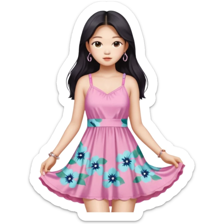 Jennie Kim from Blackpink, medium shot, wearing a stylish beach dress sticker