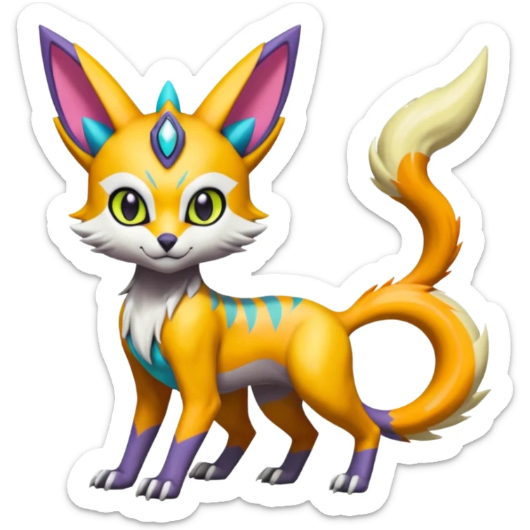 Colorful Meloetta-Lykoi-Renamon-Wargreymon-Pokémon-Digimon-Fakémon-fusion-hybrid-creature sticker