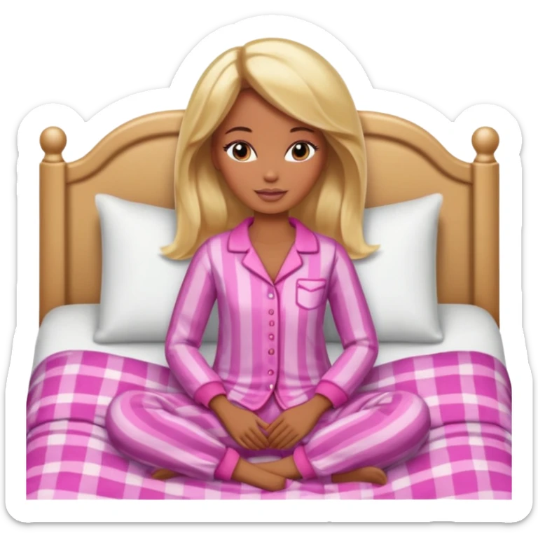 Brown skin blonde hair Barbie in pajamas in bed sticker