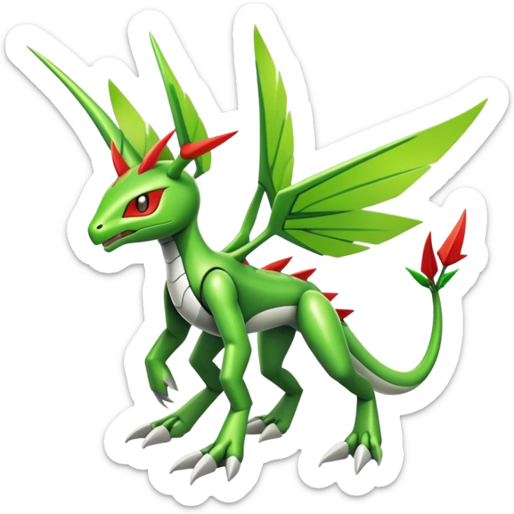 Cute Cool Edgy Shiny Futuristic Ethereal Legendary Kartana-Digimon-Scyther-Flygon-hybrid full body sticker