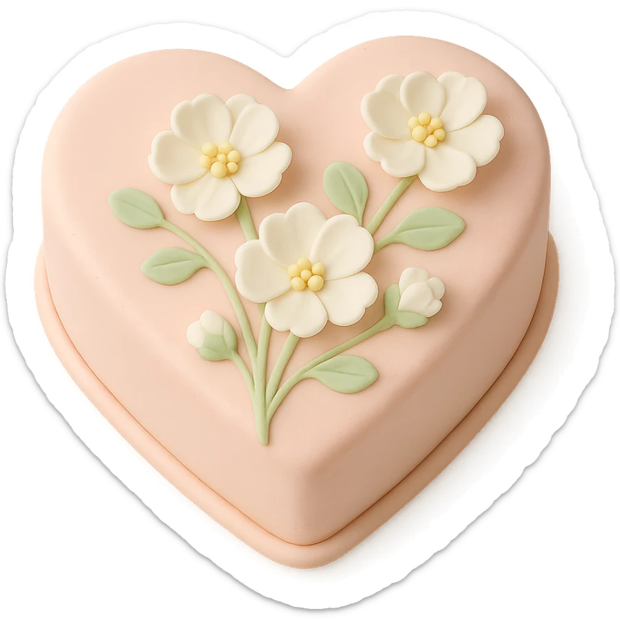 heart-shaped fondant cake with white flowers sticker