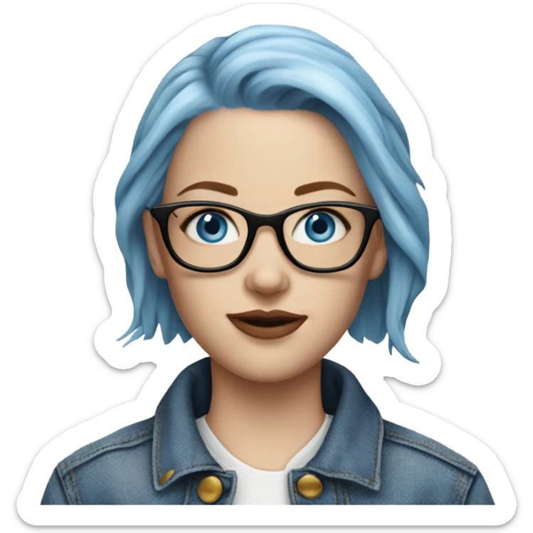 Hyper Realistic pale beautiful tattooed woman with glasses and blue eyes wearing denim jacket sticker