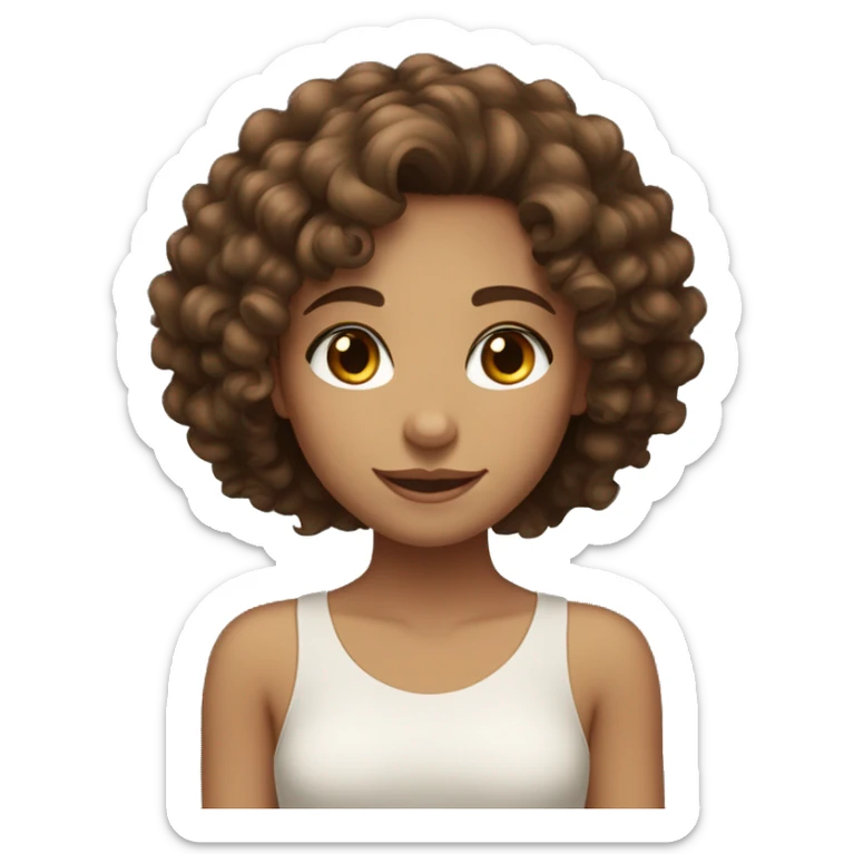 a girl with curly medium hair dark brown with fair skinned tan skin tone and auburn brown eyes sticker