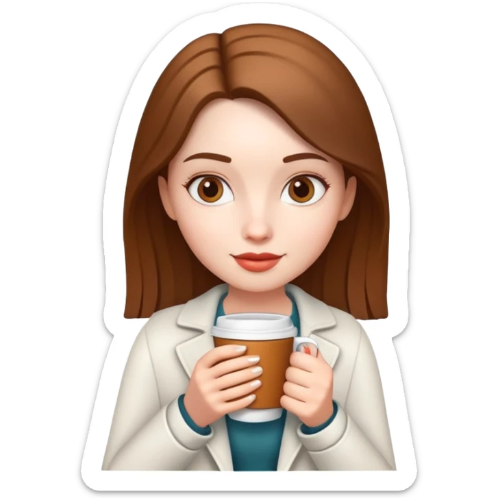 generate realistic detailed girl with cup of coffee in hand in 3d style sticker