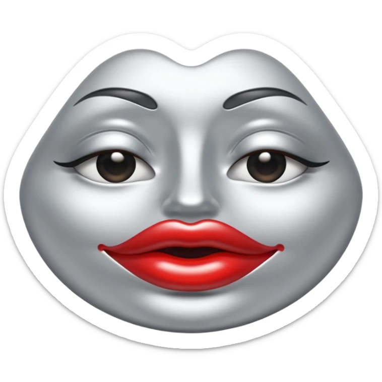 A seductive pair of slightly parted lips emoji made of liquid silver chrome, smooth glossy metallic surface, soft sensual curves, subtle reflections, luxury sexy aesthetic, minimal iOS emoji style, centered composition, clean white background, soft studio lighting, no text sticker