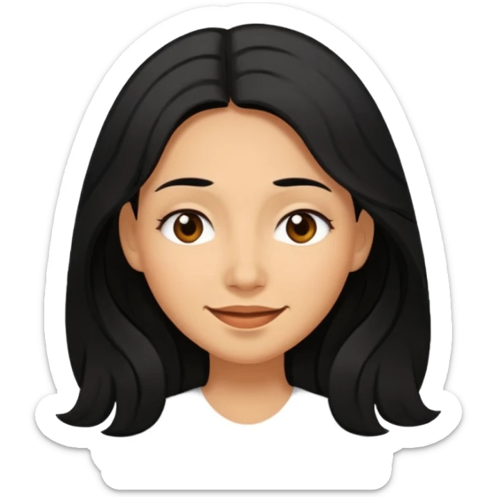 a happy woman smile, sleepy eyes with long black hair sticker