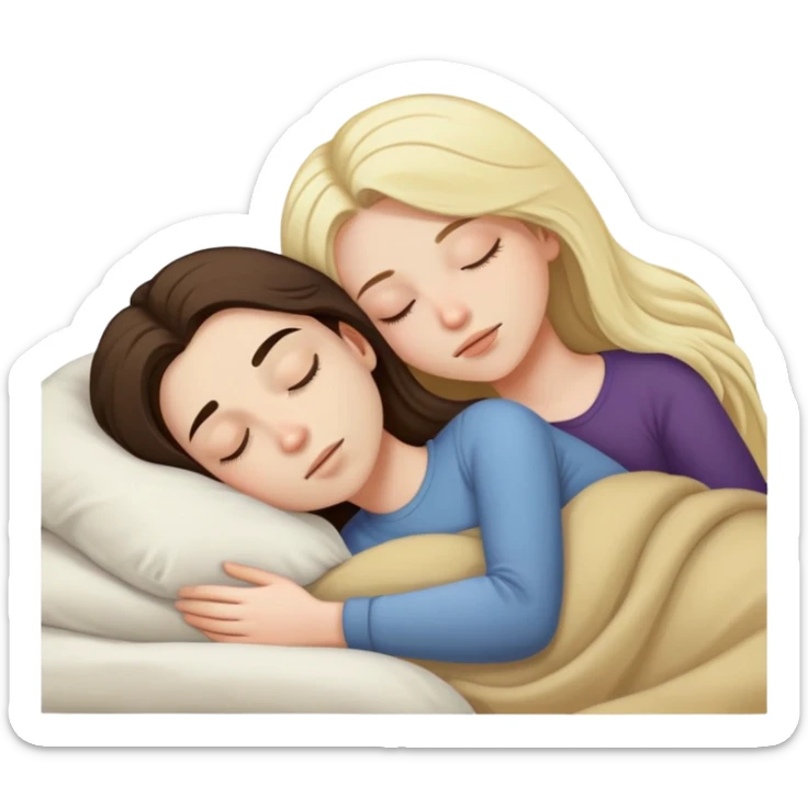 girl with long dark brown hair and pale skin sleeping with a man with blonde hair sticker