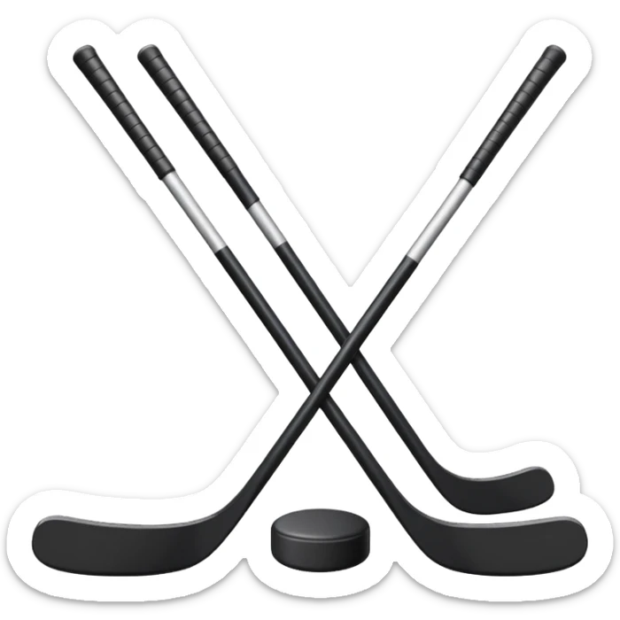 two hockey sticks crossing and a puck like the original apple hockey stick emoji sticker