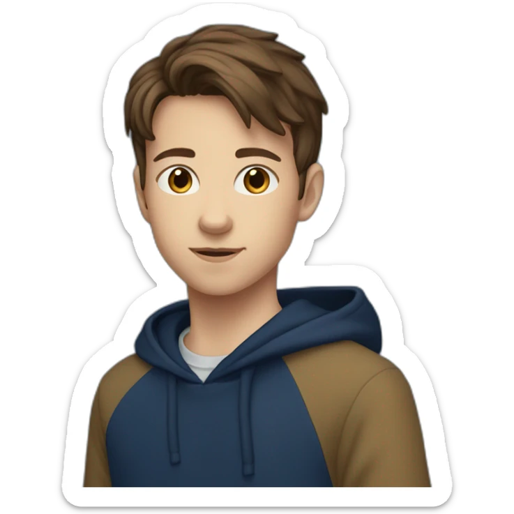 13 Year old kid with brown hair with navy-ish blue hoodie and dark blue pants sticker