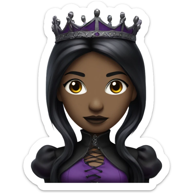 Queen gothic girl long dark black and purple hair add a whip in hand sticker