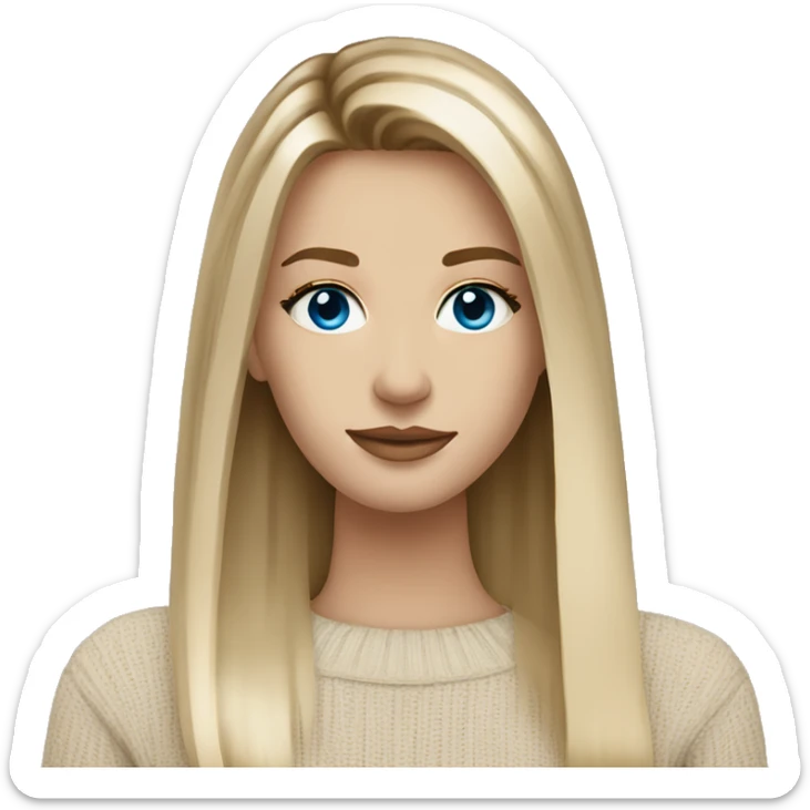 Blue eye long straight blonde balayage hair white woman beige sweater sticker