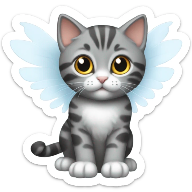 Grey and black tabby kitten with white legs, razor sharp talons and wings of fire  sticker