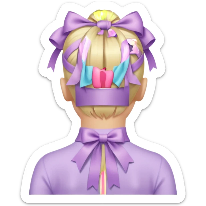 back view of a high blonde ponytail with a pastel lilac ribbon, iOS Apple emoji style sticker