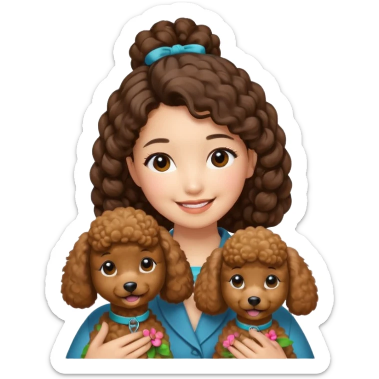 Brown poodle with Asia girl tie up hair say thank you sticker