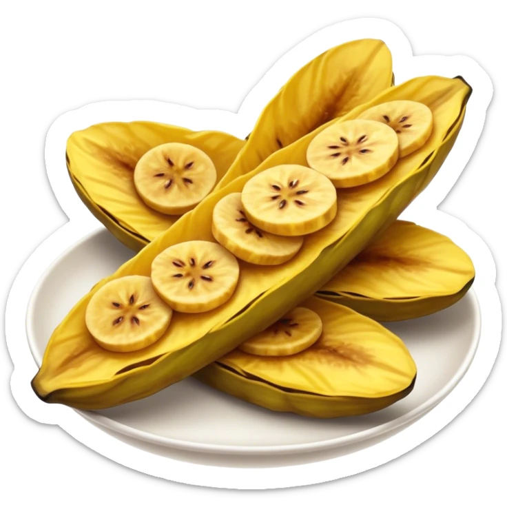 Cinematic Realistic Patacones Dish Emoji, depicted as twice-fried plantain slices with a crispy exterior rendered with detailed textures and dynamic, inviting lighting. sticker