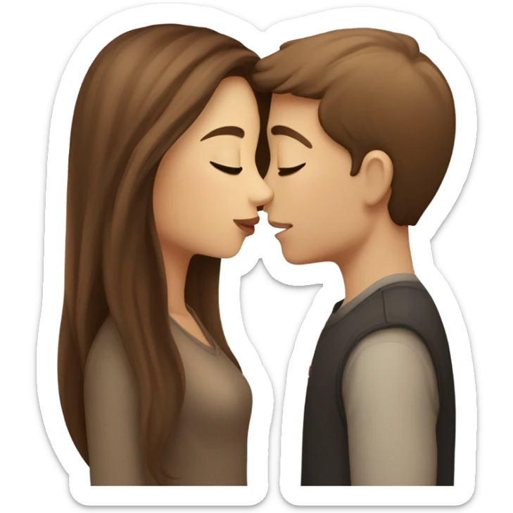 beautiful girl with long brown hair kissing a boy with light brown hair sticker