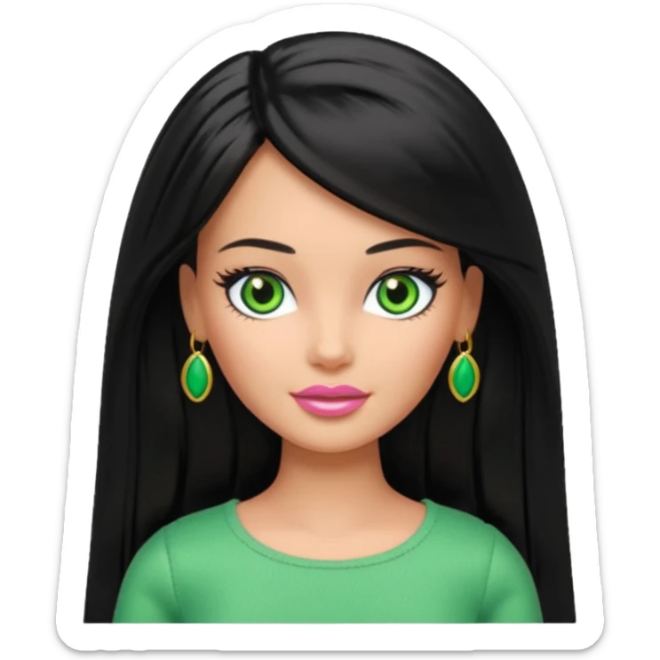 Barbie with olive skin, long black straight hair and green eyes sticker
