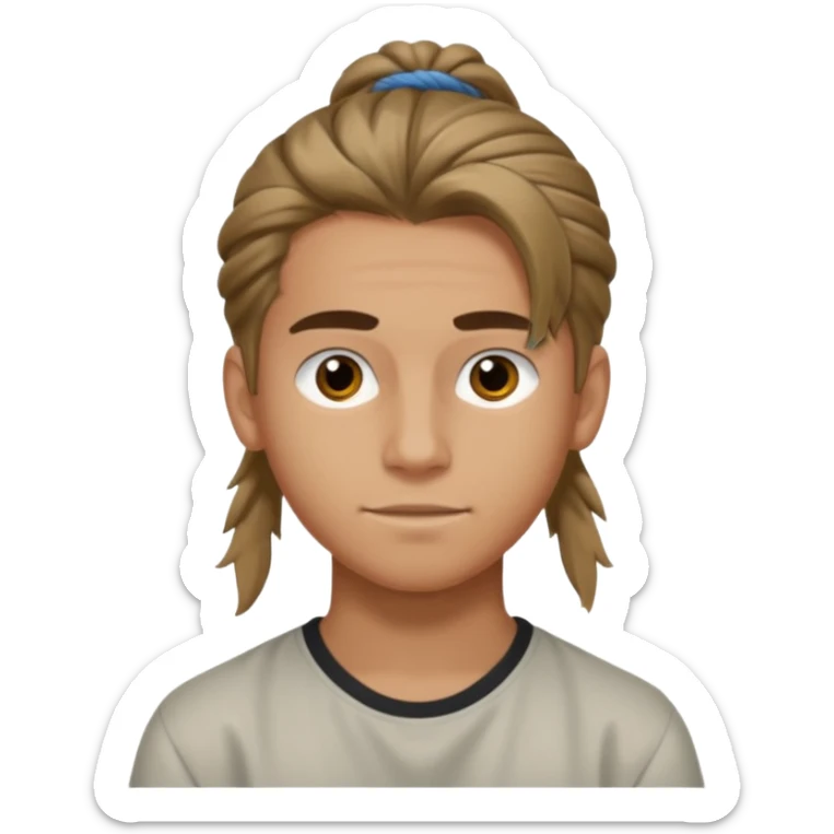 homme cheveux long attaché sans cheuveux dépanssant  16 ans, un peu bronzé sticker