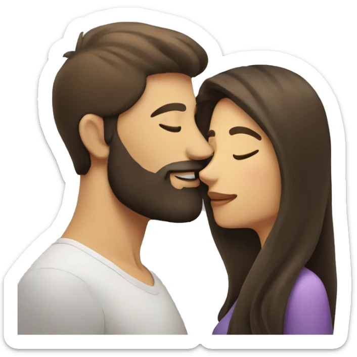 Brunette man with beard kissing brunette woman with long hair sticker