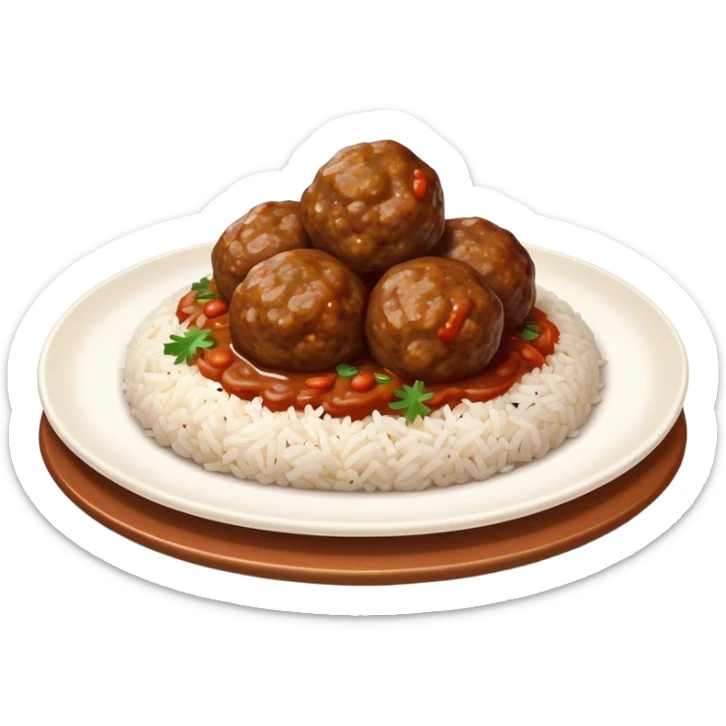 Kofte Cinematic Realistic Kofte Dish Emoji, depicted as spiced meatballs served alongside a portion of fragrant rice, rendered with rich textures and warm, appetizing lighting. sticker