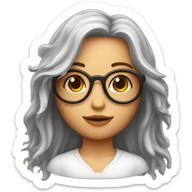 Fille aux cheveux longs roux frisés avec des lunettes et un pendentif jesus sticker