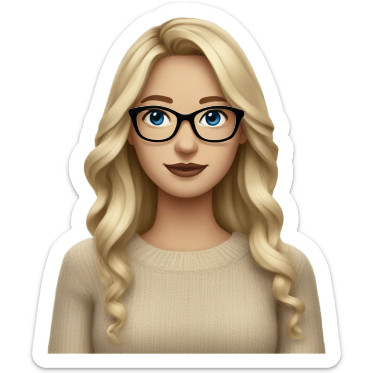 Blonde balayage long hair women blue eyes  beige sweater wearing black glasses  sticker