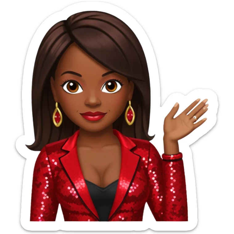 Kandi Burruss from Xscape with long dark brown hair, red sequin outfit sticker