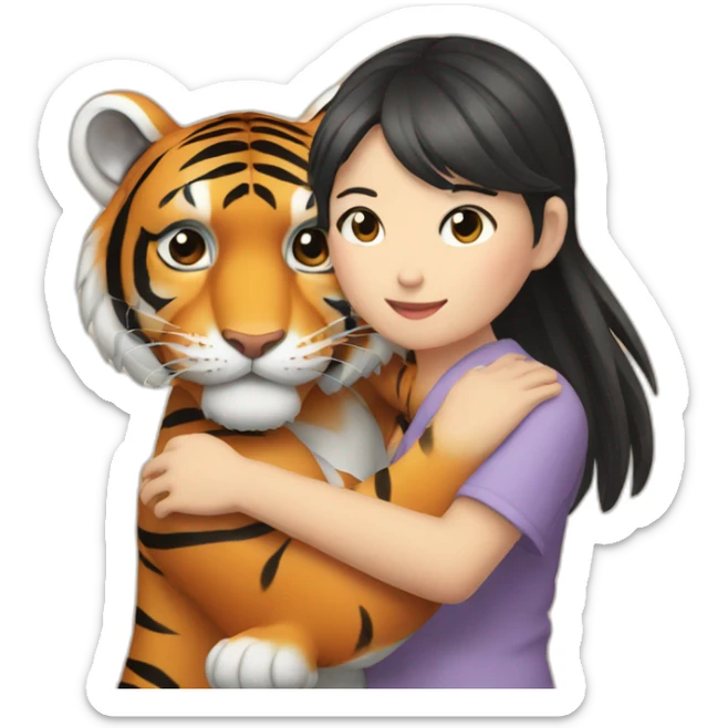 Tiger in arm of Japanese  girl  sticker
