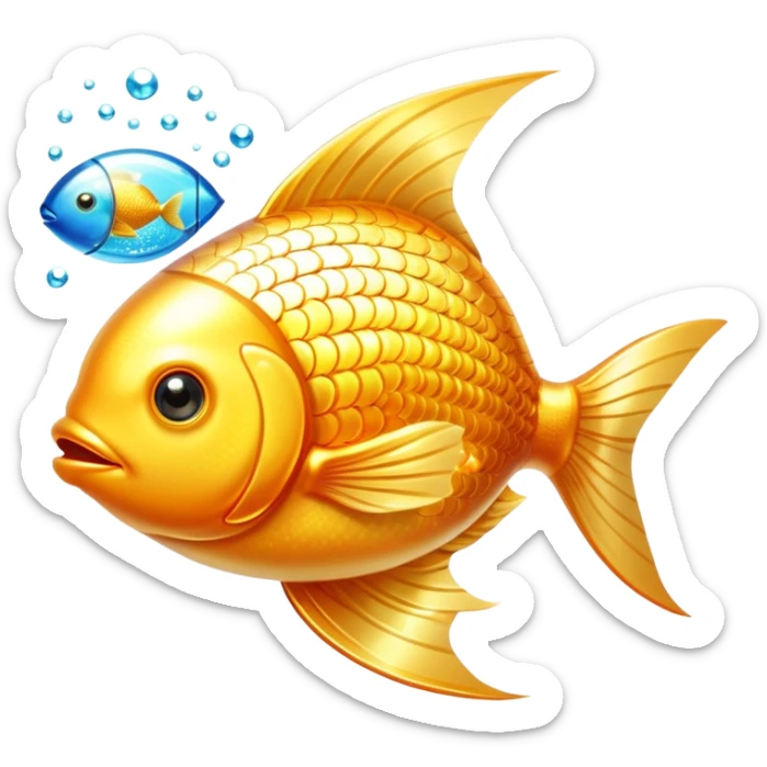 Bright golden fish with radiant glowing scales alongside a shining golden omega-3 capsule. Both elements emitting strong beams of light and sparkles, surrounding them with a brilliant aura. The scene is filled with luminous particles and light rays creating a magical, bright effect. sticker
