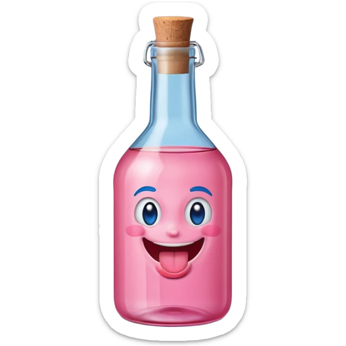 Smiling bottle of oil pink with silly face tongue out blue top sticker