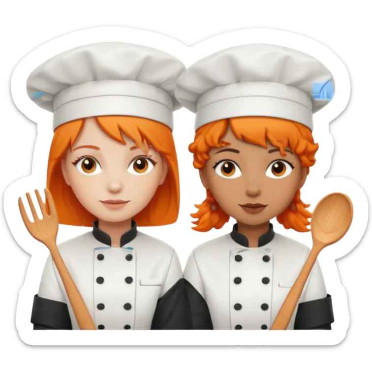 Dos chicas chef, una pelinaranja de pelo lacio y otra con pelo negro con rulos sticker