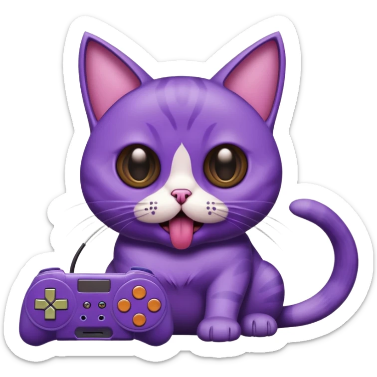 purple cat with huge eyes smelly lines and their massive brown tongue out also a playstation next to it sticker
