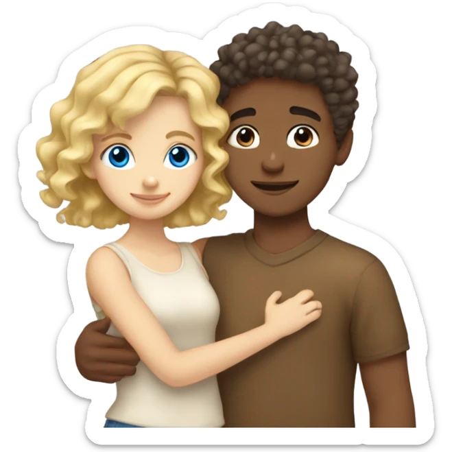 blonde blue eyed girl hugging mixed boy with curly brown hair sticker