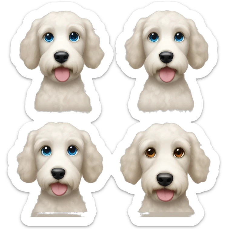 White Labradoodle with dark brown ears and girl with wavy brown hair , blue eyes and light skin sticker