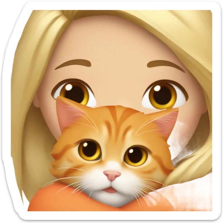 Blonde girl hugging her orange maine coon with a heart around them sticker
