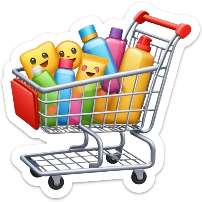 emoji of beauty products are flying into shopping cart
 sticker