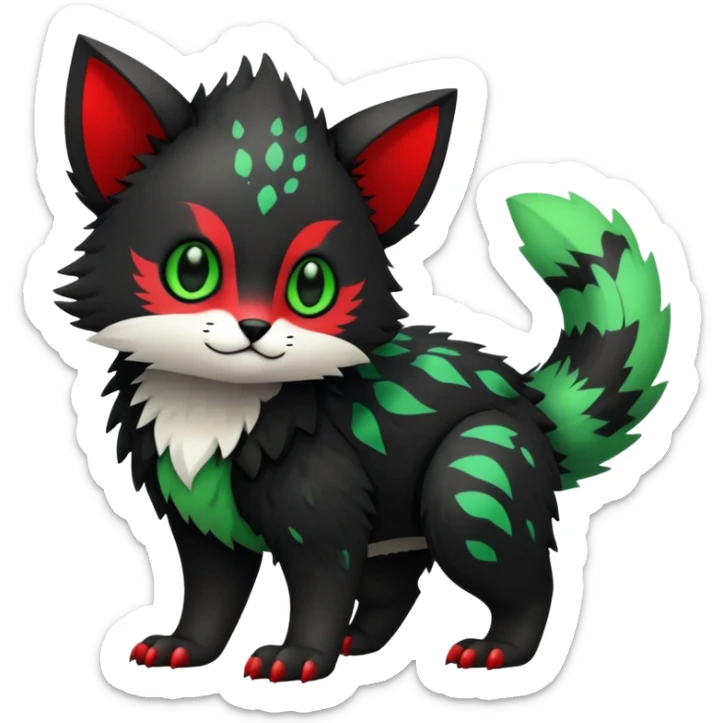 Kawaii Cute Edgy Black Green Red Vernid-Trico-animal-creature full body sticker