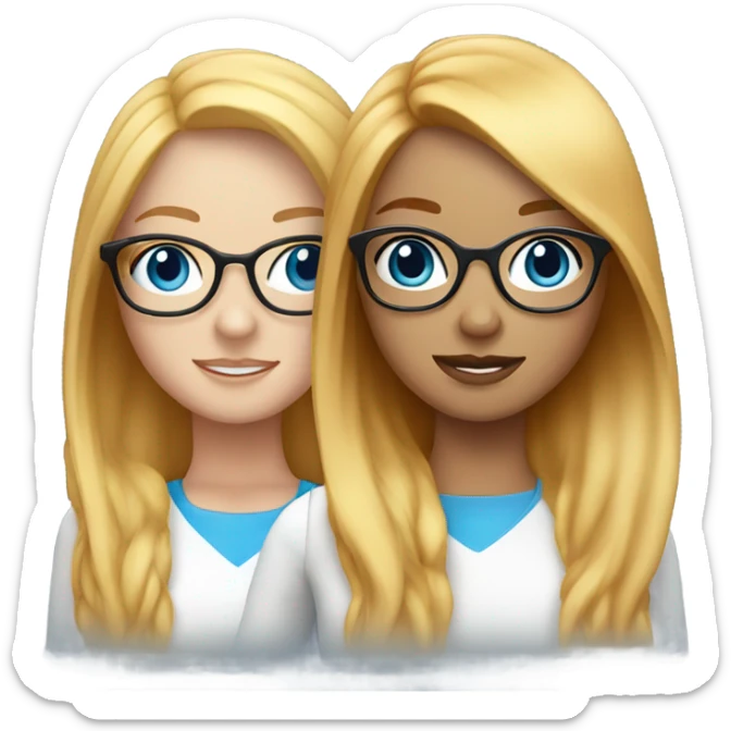 2 Blonde girls with long hair and blue eyes, ginger girl with blonde highlights and glasses sticker