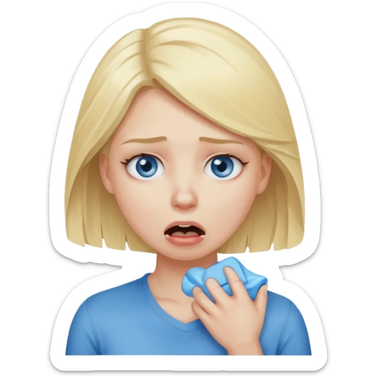 Blonde hair blue eyed woman choking herself out of frustration sticker