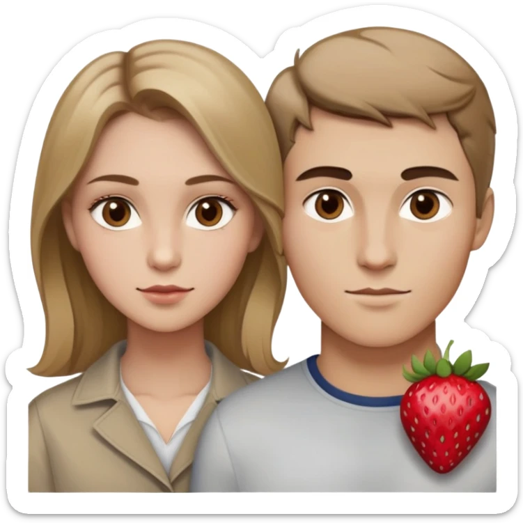 young woman and man next to each other. young woman has slightly strawberry, light brown/dirty blonde hair, hazel eyes, fair skin, heart shaped face with strong cheekbones. man has brown hair, dark strong eyebrows, brown eyes, rectangular/oval face, and a light 5 oclock shadow. he likes to fish and hike and she likes to hike sticker